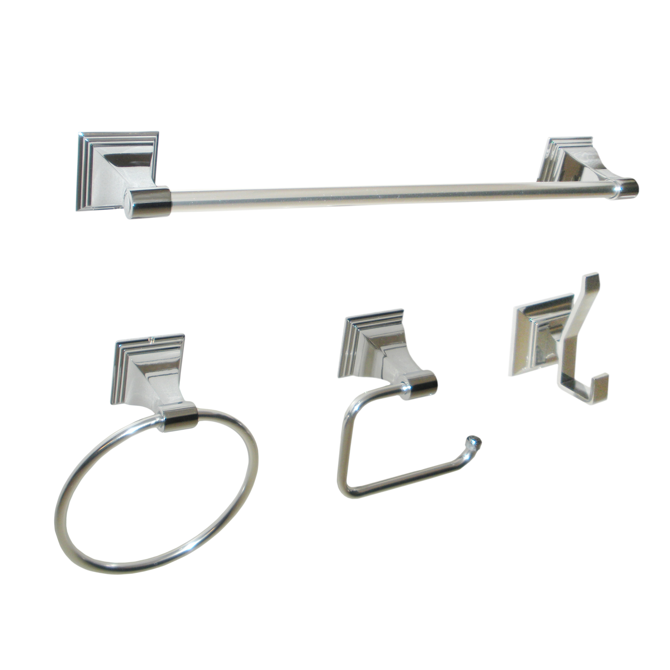 4-Piece Brushed Nickel Bathroom Hardware Set – Towel Bar, Ring, Hook & TP Holder